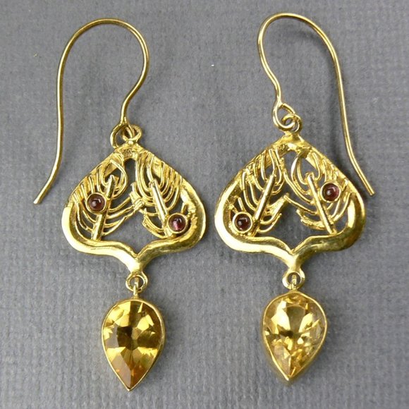 CITRINE & Garnet 18K Gold over SILVER Earrings